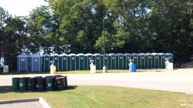 Portable toilets at an outdoor event